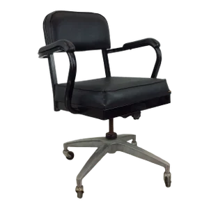 Mid Century Industrial Style Black Vinyl Wheeled Office Chair