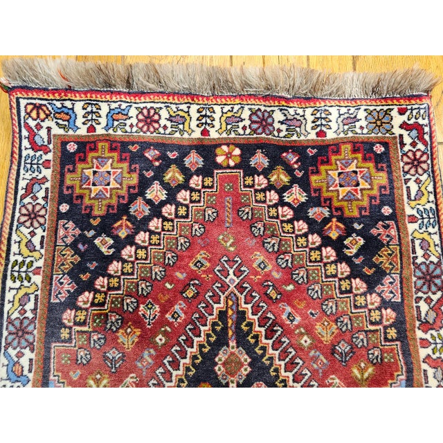 Vintage Persian Qashqai Gabbeh Runner Rug, Hand-Knotted Wool, Geometric Medallions Pattern, 2x7, Red & Navy For Sale - Image 10 of 14