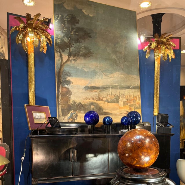Mid-Century Modern Palm Tree Lamps in Gilt Brass by Christian Techoueyres for Maison Jansen, France, 1970s, Set of 2 For Sale - Image 3 of 18