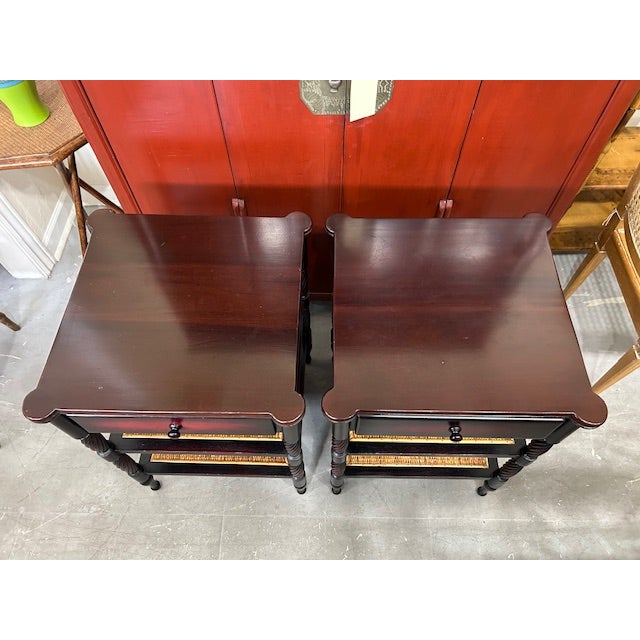 English Late 20th Century British Colonial Style Palecek Side Table Nightstands, a Pair For Sale - Image 3 of 8