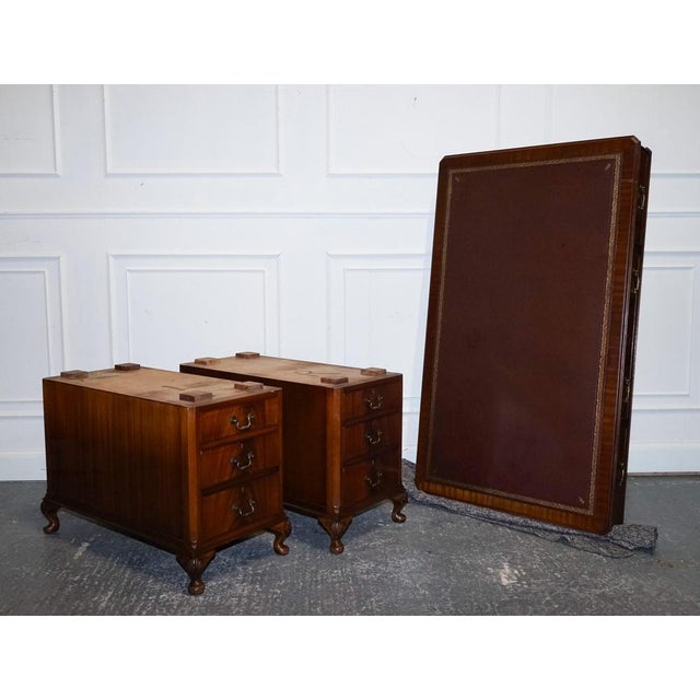 Burgundy Embossed Leather Top Twin Pedestal Desk from Globe Wernicke For Sale - Image 18 of 18