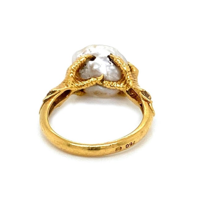 Mid 20th Century Mid 20th Century Carrera y Carrera Diamond Pearl Claw Ring 18K Yellow Gold Size 6.5 For Sale - Image 5 of 10