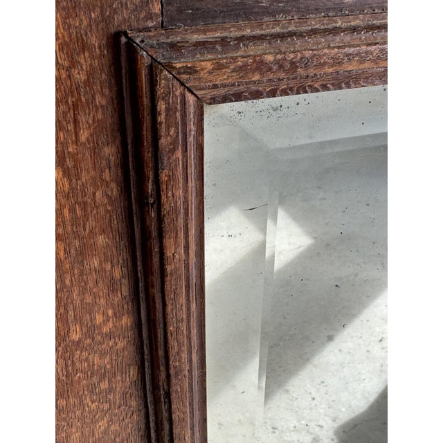 Wood Antique Mirror in Brown Oak with Beveled Glass and Keyhole Escutcheon, 1980s For Sale - Image 7 of 16