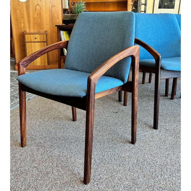 Set of Six Mid Century Danish Modern Rosewood & Upholstered Dining Chairs by Kai Kristiansen for Ks Mobler , Denmark c.1960 For Sale In San Francisco - Image 6 of 8