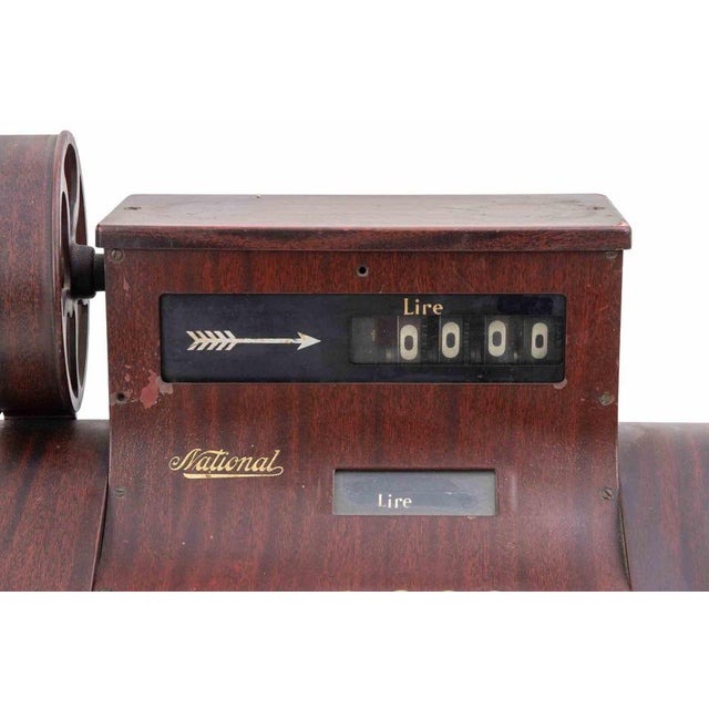 Antique National Cash Register in Mahogany and Brass, Italy, 1930s For Sale - Image 4 of 12