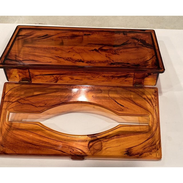 Brown 1970s Lucite Oblong Tortoise Shell Tissue Box Cover For Sale - Image 8 of 9