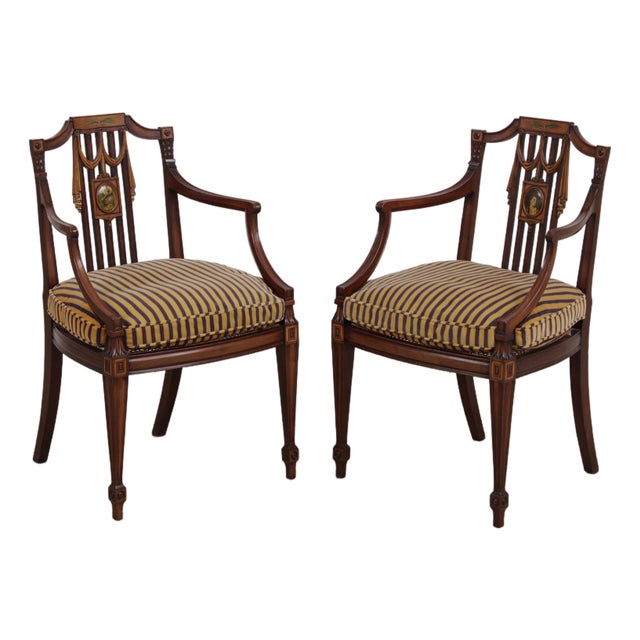 Pair of Vintage Adams Style Painted Arm Chairs For Sale