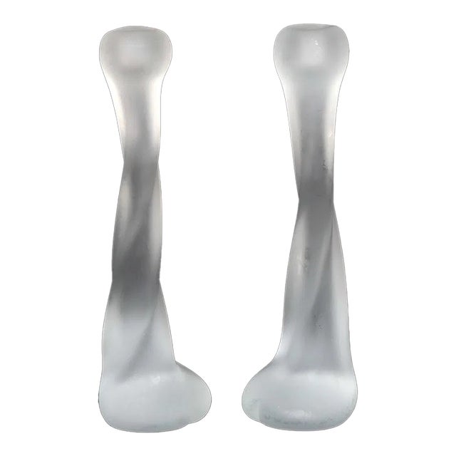 14” Renato Anatra Murano Glass Candlesticks – Signed Pair –Satinato Finish For Sale