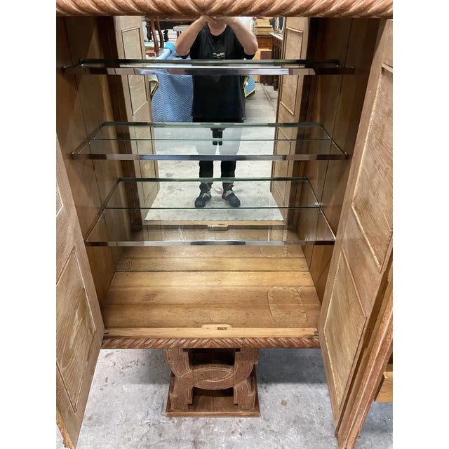 1940s French Art Deco Cerused Oak ''Eglomise Mirror'' Sideboard Dry Bar For Sale - Image 16 of 17