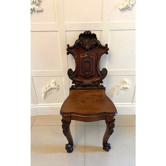 Antique Victorian Carved Mahogany Hall Chairs, 1850s, Set of 2 For Sale - Image 16 of 18