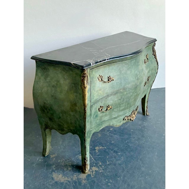 Verdigris Vintage Regency Gilt Tipped Bombe Chest For Sale - Image 8 of 12