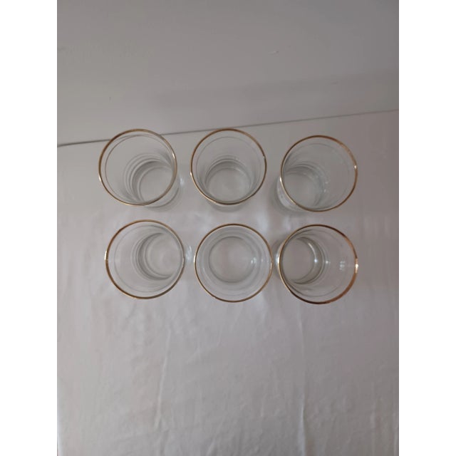 Mid-Century Modern Ribbed Tumblers With Gold Rim- Set of 6 For Sale In Denver - Image 6 of 7