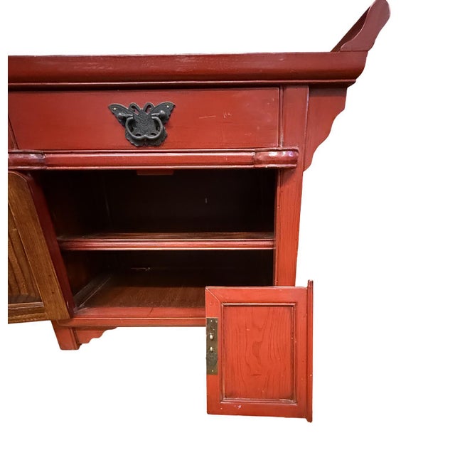 Vintage Chinese Red Lacquered Altar-Form Small Chest For Sale - Image 9 of 10