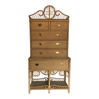 1980s Ralph Lauren Polo Wicker 2 Piece Armoire For Sale