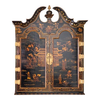George III Style Black Chinoiserie Wall Cabinet For Sale