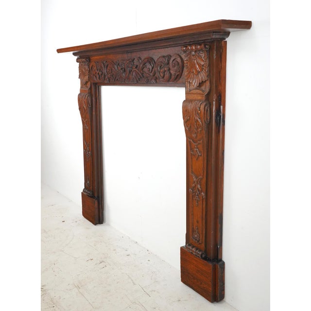 Victorian Highly Carved Victorian Wooden Mantel For Sale - Image 3 of 11