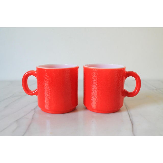 Glass Vintage Hazel Atlas Milk Glass Mugs, 60's Orange Peel Texture S/6 For Sale - Image 7 of 12