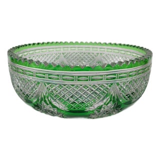 Green Crystal Salad Bowl, 1920s For Sale