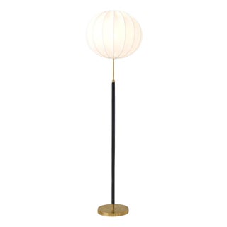 Mid-Century Brass Black Leather Floor Lamp from Falkenbergs Belysning, Sweden, 1960s For Sale