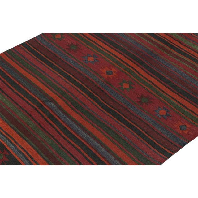 Tribal 1950s Vintage Persian Kilim in Burgundy With Polychromatic Stripes by Rug & Kilim-5'2''x5' For Sale - Image 3 of 4