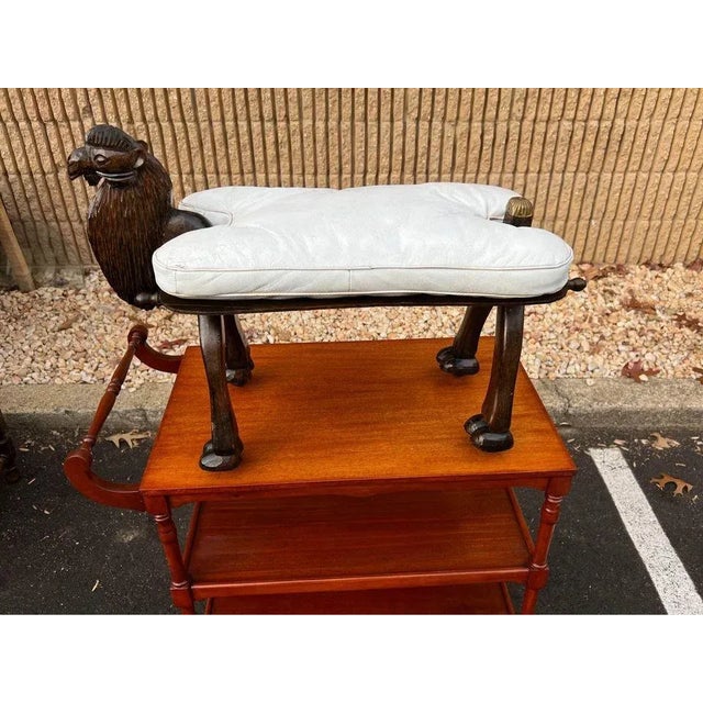 Wood Mid 20th Century Vintage Fruitwood Carved Camel Shadow Leather Sea on Casters For Sale - Image 7 of 9