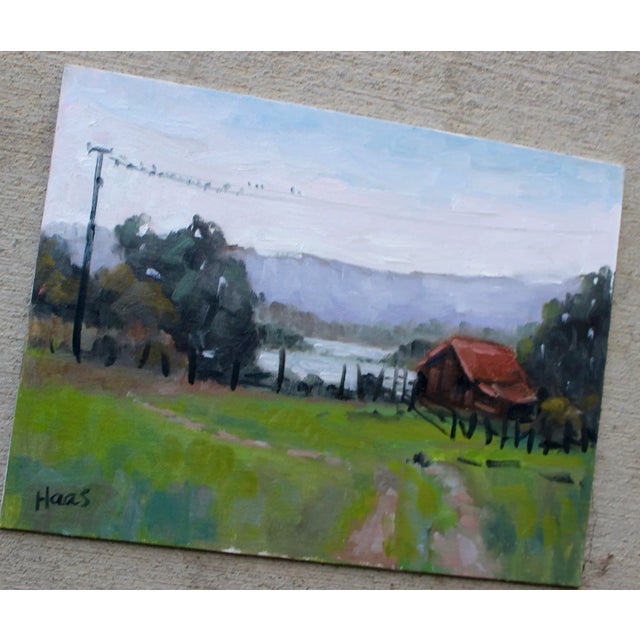 Quiet Places & Farmlands — Birds on a Wire Original oil painting by Haas, 12 x 9 unframed linen panel, signed. A charming...