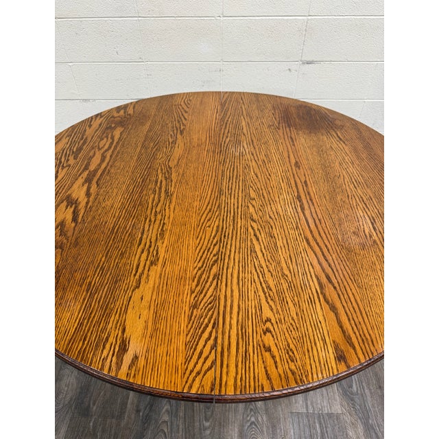 Vintage 48 Inch Round Quarter Sawn Oak Lion Paw Claw Foot Pedestal Dining Table For Sale - Image 11 of 16