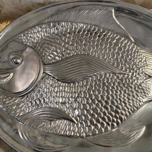 Mexican Vintage Cast Aluminum Large 17” Oval Fish Serving Platter Mexico For Sale - Image 3 of 8