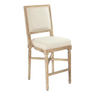 Louis Cane Square Back Counter Stool - Linen / Limed Grey Oak Frame For Sale