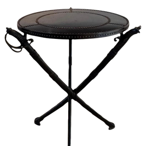 Vintage Campaign Style Sword Side Table - Attributed to Theodore Alexander
