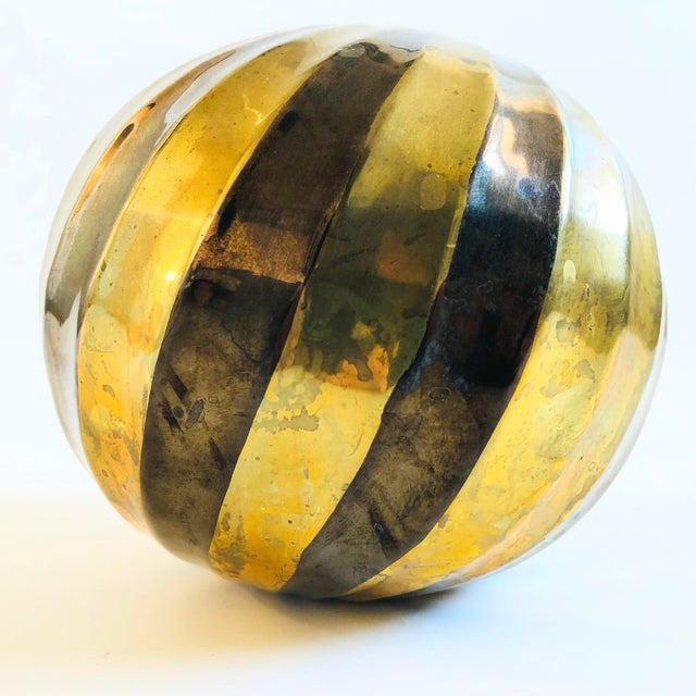 Late 20th Century Striped Brass Sphere Vase For Sale - Image 5 of 6