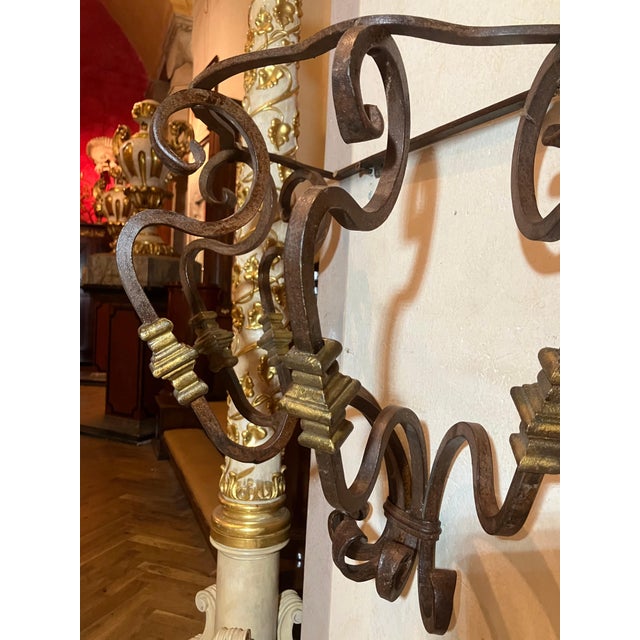 19th Century 19th Century Italian Wrought Iron Wall Brackets, Set of 2 For Sale - Image 5 of 13