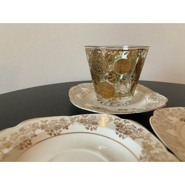 Vintage Tan and Floral Gold Porcelain Cocktail Drinks Coasters- Set of 3 For Sale - Image 12 of 12