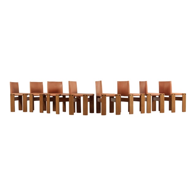Monk Chairs in Walnut and Buffalo Leather by Afra and Tobia Scarpa for Molteni, 1973, Set of 8 For Sale - Image 9 of 18