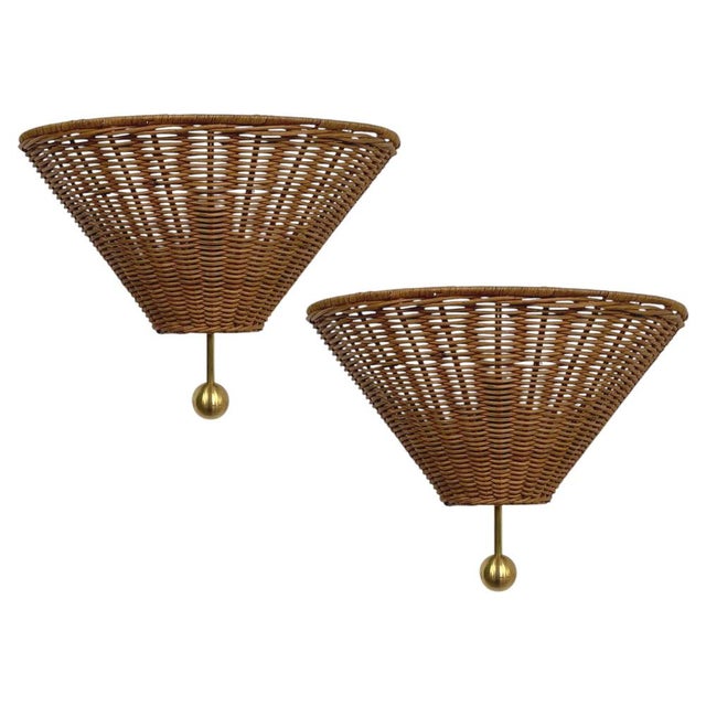 Mid-Century Rattan and Brass Wall Lights, Austria, 1960s, Set of 2 For Sale - Image 17 of 17