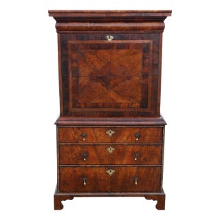 Antique Queen Anne Inlaid Burr Walnut Escritoire Desk, Early 18th Century For Sale