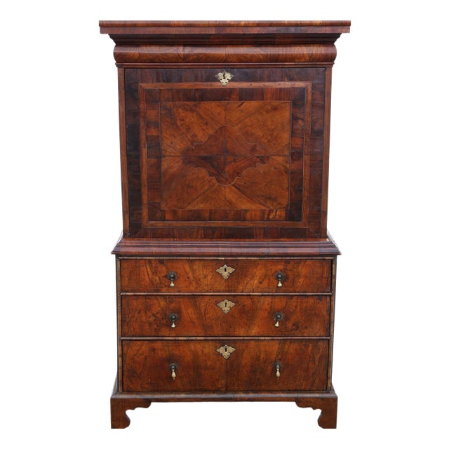 Antique Queen Anne Inlaid Burr Walnut Escritoire Desk, Early 18th Century For Sale
