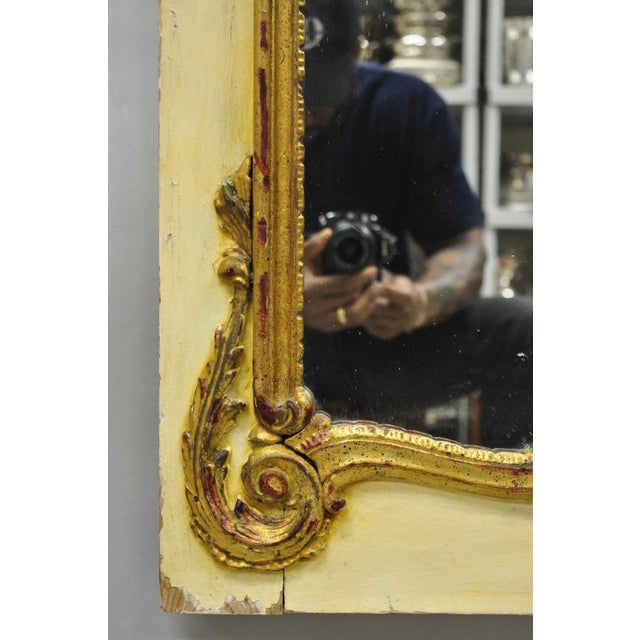 Antique French Louis XV Style Cream & Gold Gilt Drape Ribbon Trumeau Wall Mirror For Sale - Image 9 of 17