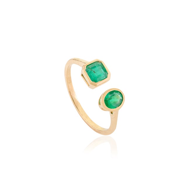 Modern Genuine Emerald Two Stone Open Ring Christmas Gift for Women Size 6 For Sale - Image 3 of 10
