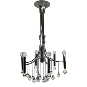 1970s Celestial Cascade Chrome Chandelier in the Style of Gaetano Sciolari