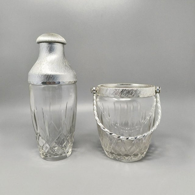 1960s gorgeous mid-century vintage cut crystal and aluminium cocktail shaker with ice bucket by arir in excellent...