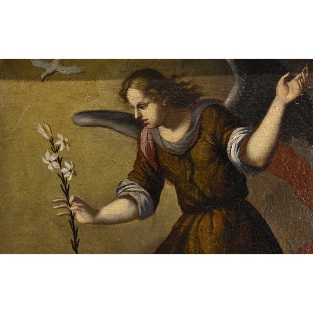 17th Century Scuola Toscana, Annunciation, 1650, Oil on Canvas, Framed For Sale - Image 5 of 16