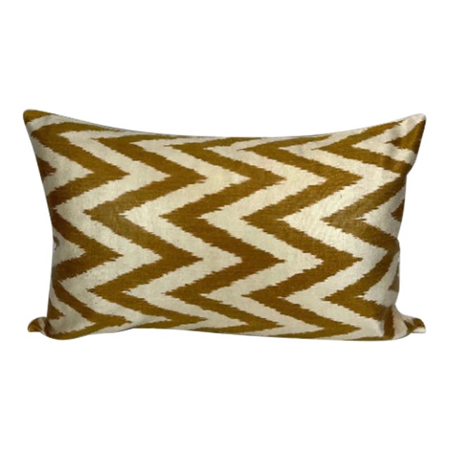 Turkish Modern Yellow Silk Ikat Pillow Cover For Sale