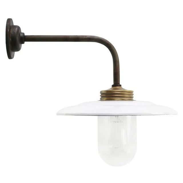 Vintage Industrial Brass and Glass Wall Light in White Enamel For Sale - Image 6 of 6