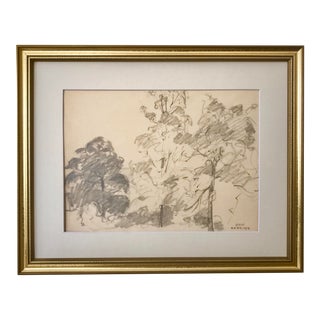 Antique Original Drawing of Trees in a Landscape by Robert Whitmore 1918 For Sale
