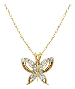 Butterfly Diamond Pave Necklace .14cttw 18k Yellow Gold 16"