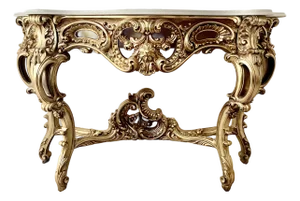 French Louis XV Style Vintage Giltwood Rococo Carved Console Table Vintage