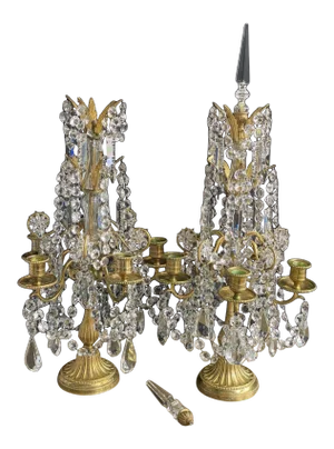 19th Century Baccarat Attributed French Louis XVI-Style Cut Crystal Gilt Bronze 5-Light Girandoles- a Pair