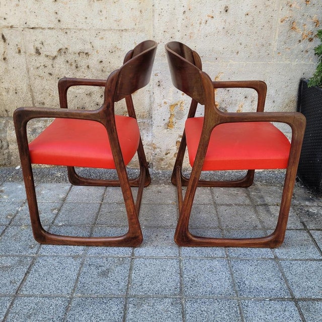 1960s Mid-Century Wooden Traineau Chairs from Baumann, France, 1960s, Set of 2 For Sale - Image 5 of 18