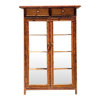 Vintage Tortoise Bamboo and Glass Cabinet For Sale
